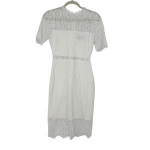 Lulus White Lace Mock Neck Short Sleeve Sheath Dress Size S Bridal Formal